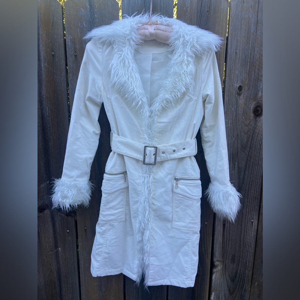 Y2K white faux fur penny lane coat